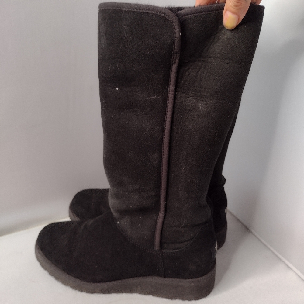 UGG Women's Kara Classic Tall Slim Black Boots 7 Wedge Suede A13